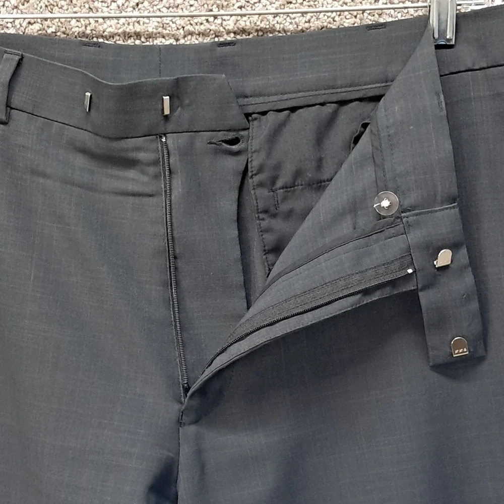 Perry Ellis Mens Charcoal Grey Flat Front Dress Pants 38x32 Polyester Slacks